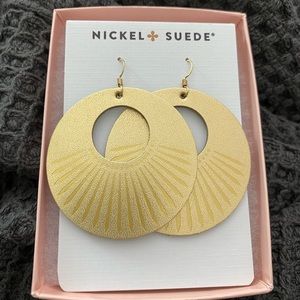 Nickel and Suede Gold Satin Sunburst Earrings